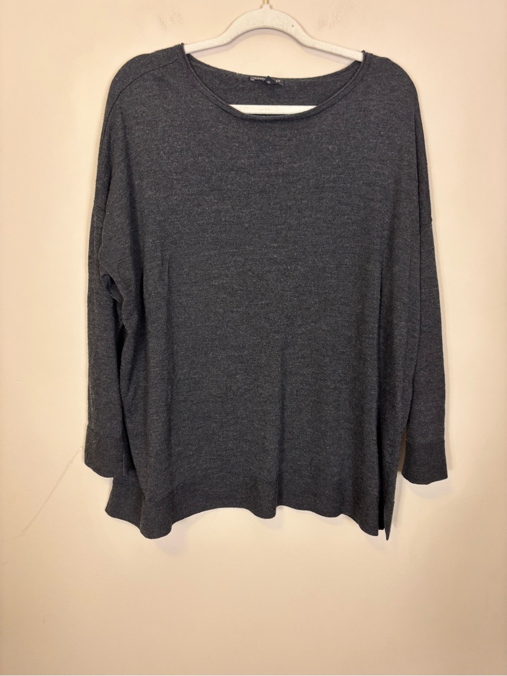 Eileen Fisher Charcoal Gray 100% Wool Crewneck Knit Sweater Large